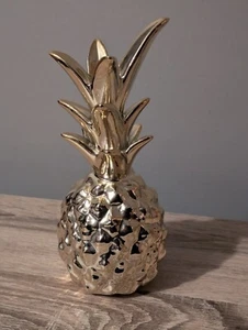 8" Ananas Keramik Figur Statue glänzend Gold Tropical Island Cottagecore - Bild 1 von 6