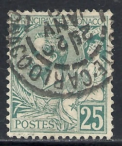MONACO SCOTT 20 USED FINE+ - 1891 25c GREEN ALBERT I ISSUE CAT $32.50 - Picture 1 of 2