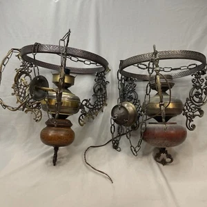 Vintage Messing & Holz mit Deckenleuchten fehlende Gläser  - Bild 1 von 24