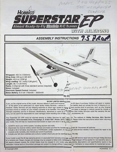 RC Plane Aircraft Airplane Instruction Manual Hobbico Superstar EP - Picture 1 of 2