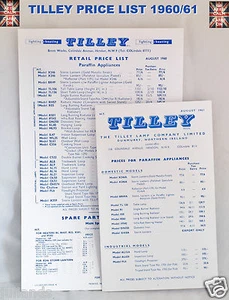 LAMPADA TILLEY RICAMBI LISTINO PREZZI 1960/1961 VOLANTINO - Foto 1 di 1
