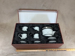 Teavana Orchid Tea Set Bisque Porcelain White W/ Box Saucer Cups Tea Pot Set - Picture 1 of 19