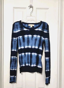 Michael Kors Blue Tie Dye Ribbed Crewneck L/S Pullover Sweater Women's M NWOT - Picture 1 of 13