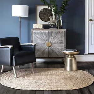 Handmade Braided Oval Shape Natual Pure Jute Area Rugs ,Home Decor Jute Rugs - Picture 1 of 5