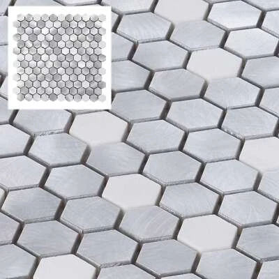 Azulejo de mosaico hexagonal de 1" de metal de aluminio de mármol blanco para salpicadero de cocina Foto 1 de 4
