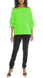 Túnica de verano para mujer con hombros descubiertos mangas con volantes túnica 100 % algodón azul - Imagen 1 de 5