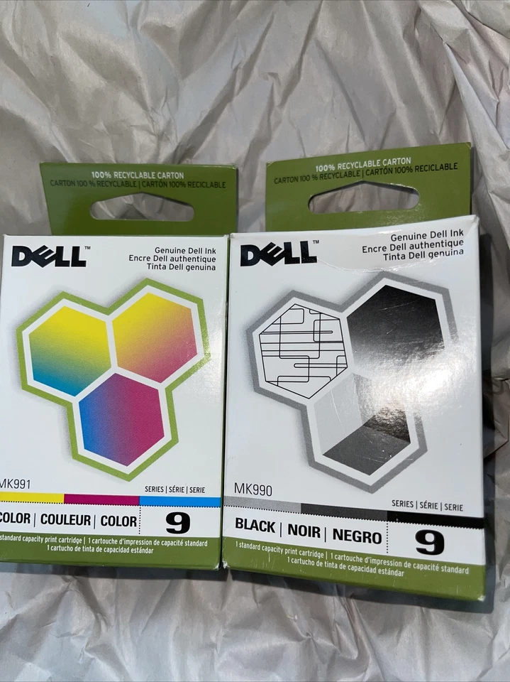 LOT 2  - DELL CARTRIDGES  SERIES 9 FOR DELL BLACK & COLOR NEW Mk990 & Mk991 Fast - Image 1 of 1