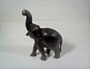 Wooden Elephant Figurine Hand Carved Standing Trumpeting 3.75" Tall Vintage - Picture 1 of 6
