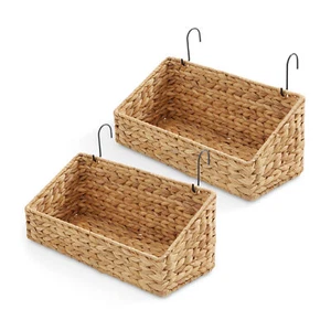 2pk Hanging Baskets with Hooks, Woven Hyacinth Wall Mount Storage Bins, Natural - Picture 1 of 1