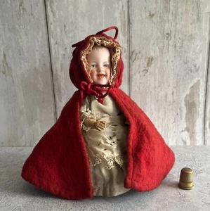 Cabinet Sized Gebruder Heubach 76 Wind-Up Rolling Walker Doll Red Riding Hood - Picture 1 of 14