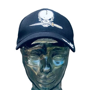 Indigo Blue the B Hat Dagger 6 Panel Biker Cap in Black Skull Goth - Picture 1 of 6