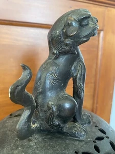 Large Antique Chinese or Japanese 19th C. Champleve Enamel Bronze Censer Foo Dog - Picture 1 of 24