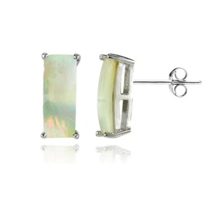 Sterling Silver Simulated Mother of Pearl Baguette Stud Earrings - Picture 1 of 4