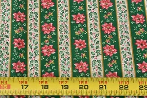 By 1/2 Yd, Vintage, Holly & Poinsettia Striped Cotton, Fabri-Quilt, Ozark, P9245 - Picture 1 of 5