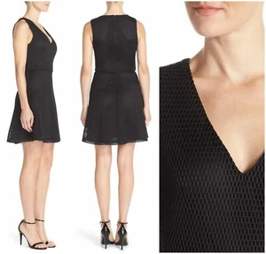 Charles Henry Fit & Flare Dress XS Sleeveless Mesh Fishnet Black Office B9 - Picture 1 of 8