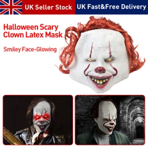 Eyes Glow Party Halloween Latex IT Clown Mask Full Face Scary Fancy Cosplay Prop - Picture 1 of 7