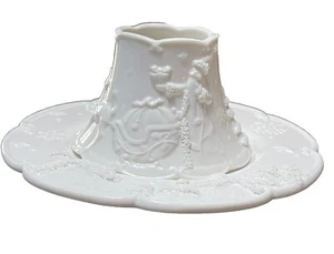 Yankee Candle Jar Shade Topper & Plate White Christmas Winter Santa Reindeer EUC - Picture 1 of 11