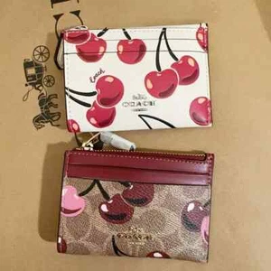 NWT Coach Mini Skinny Id Case In Signature Canvas With Cherry Print CZ462/CAR17 - Picture 1 of 24