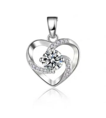 925 Placcato Argento Cristallo Gioielli Sposa Cuore Lucente Ciondolo - Immagine 1 di 3