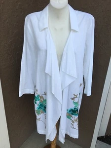 New $149 Chico's Long White Floral Embroidered Jacket Size 2 = L Large 12 14 NWT - Picture 1 of 5