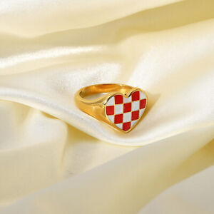 Chunky Gold Ring Checker Ring Vintage Style Handmade