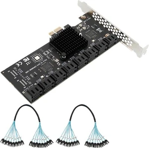 SATA Expansion Card PCIe X1 to 16-Port SATA3.0 SSD 6Gbps 16 port SATA Controller - Photo 1/8