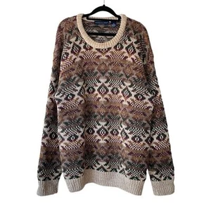 Vintage Northern Isles Men's Beige Green Burgundy Tan Grandpa Sweater - Large - Picture 1 of 10