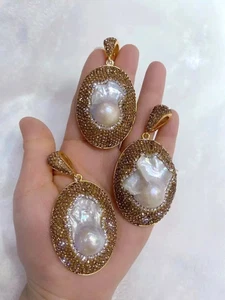 18KGP White South Sea Baroque Keshi Pearl Pendant Necklace 18"60x37mm - Picture 1 of 3