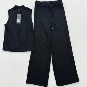 S Christina 100 % Kaschmir gerippt ärmellos Stehkragen Tank Top Hose Set - Bild 1 von 7