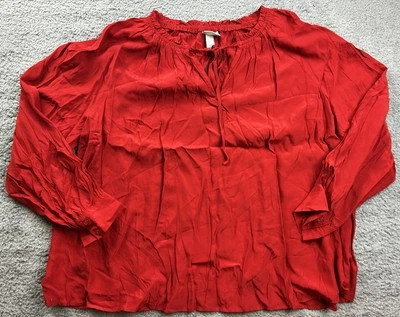Blusa roja Ava & Viv para mujer talla grande 2X raglán manga larga cuello dividido Foto 1 de 4