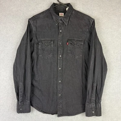 Levis Shirt Mens Medium Black Denim Pearl Snap Western Cowboy Heavyweight Cotton - Image 1 of 4