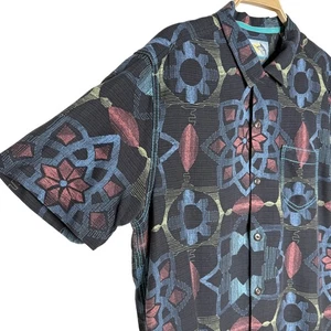 Camisa Tommy Bahama Seda Abotonada Estampado Geométrico Isla Calce Moderno - Imagen 1 de 9