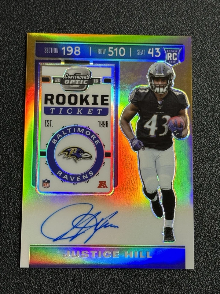 2019 Contenders Optic Justice Hill Rookie Orange Prizm Auto RC 47/50 #125 Ravens - Image 1 of 3