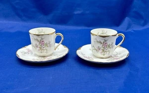 Juego De Colección De 2 Tazas y Platillos Warwick Demitasse Borde Dorado Floral Pastel Rosa Púrpura - Imagen 1 de 5