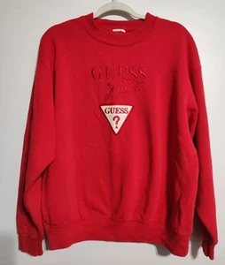 Guess True Vintage Red Embroidered Logo Spellout Crewneck Sweater VTG 90s - Picture 1 of 4