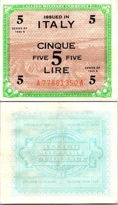 Italy 5 Lire 1943 CVF-XF Pick-M18A - Image 1 of 2