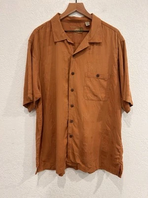 Camisa hawaiana caribeña para hombre XL naranja abotonada manga corta mezcla de seda preppy Foto 1 de 3