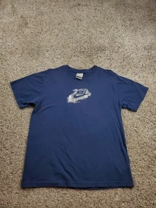 Vintage Nike T Shirt XL Boys Blue Short Sleeve Shiny Logo Gray Tag Y2K - Picture 1 of 11