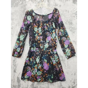 Jessica Simpson Floral Sheer Chiffon Smocked Waist Mini Dress Size S Multicolor - Picture 1 of 9
