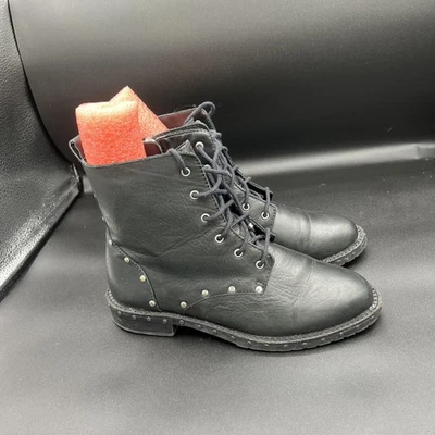 Rebecca Minkoff Boots Womens Size 8.5 Black Leather Studded Combat Lace Up Zip - Image 1 of 4