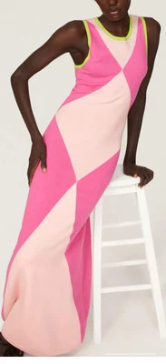 Maxi Vestido Suéter Retro Victor Glemaud XL Rosa Arlequín Bloques de Color Sin Mangas Foto 1 de 4