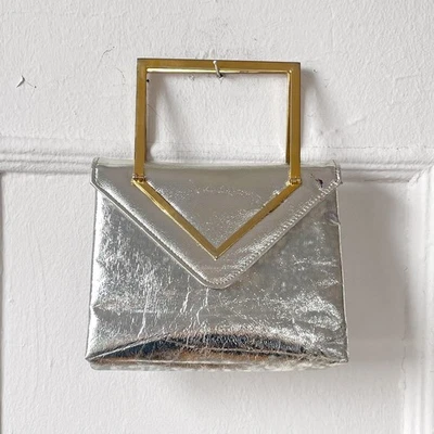 60s Silver Evening Bag Gold Handle Metallic Structured Granny Core Box Bag MCM  - Image 1 of 4