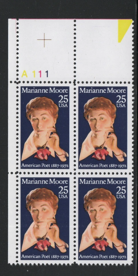 ALLY'S STAMPS US Plate Block Scott #2449 25c Marianne Moore [4] MNH F/VF [STK] - Image 1 of 1