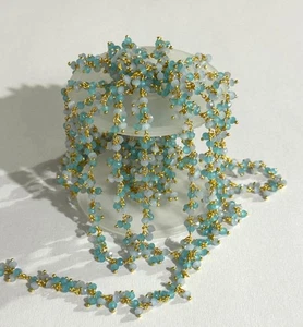 3 mm Aqua & Blau Chalzedon Rosenkranz Cluster Kette Vergoldet Schmuckherstellung Angebot - Bild 1 von 10