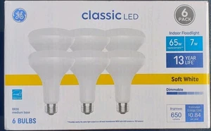 Lot (2) GE Classic 65-Watt EQ BR30 Daylight Dimmable Flood LED Light 6 Bulbs - Picture 1 of 1