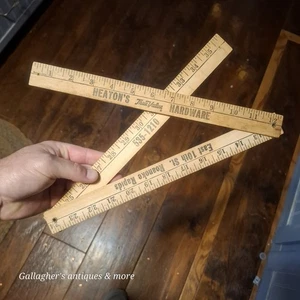 Regla de palo de madera plegable vintage Heaton's Hardware Roanoke Rapids NC - Imagen 1 de 9