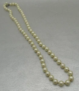 Vintage Faux Pearl Beaded Necklace w/ Orig. Knotted String & Ornate Clasp 24.5" - Picture 1 of 6