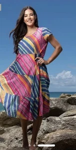 ORIENTIQUE Australia Dress Womens Sz 12 Colourful Amalfi Tiered Bias Cut Dress - Foto 1 di 11