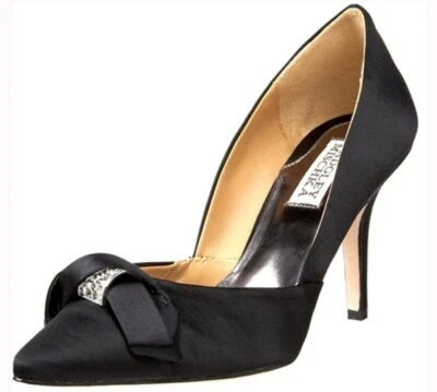 Badgley Mischka Mujer Vintage Negro Satinado Tacones de aguja Punta Talla 7 Foto 1 de 4