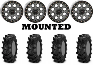 Kit 4 ITP Cryptid Tires 28x10-14 on System 3 SB-7 Beadlock Gray Wheels FXT - Picture 1 of 5